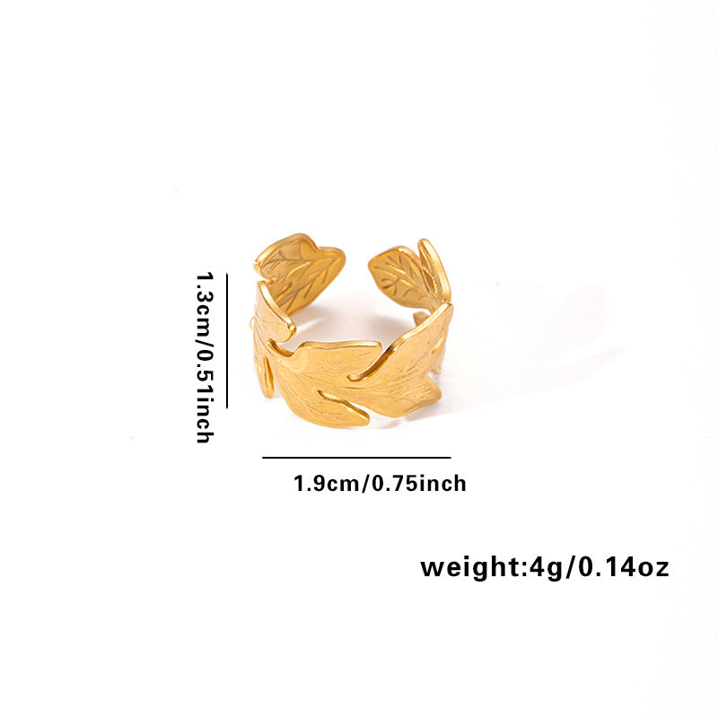 Jewelry Elegant Leaf Heart Shape Titanium Steel Open Rings