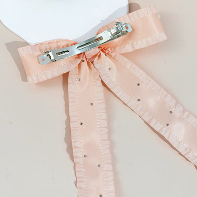 Women's Basic Bow Knot Ribbon Inlaid Pearls Hair Clip