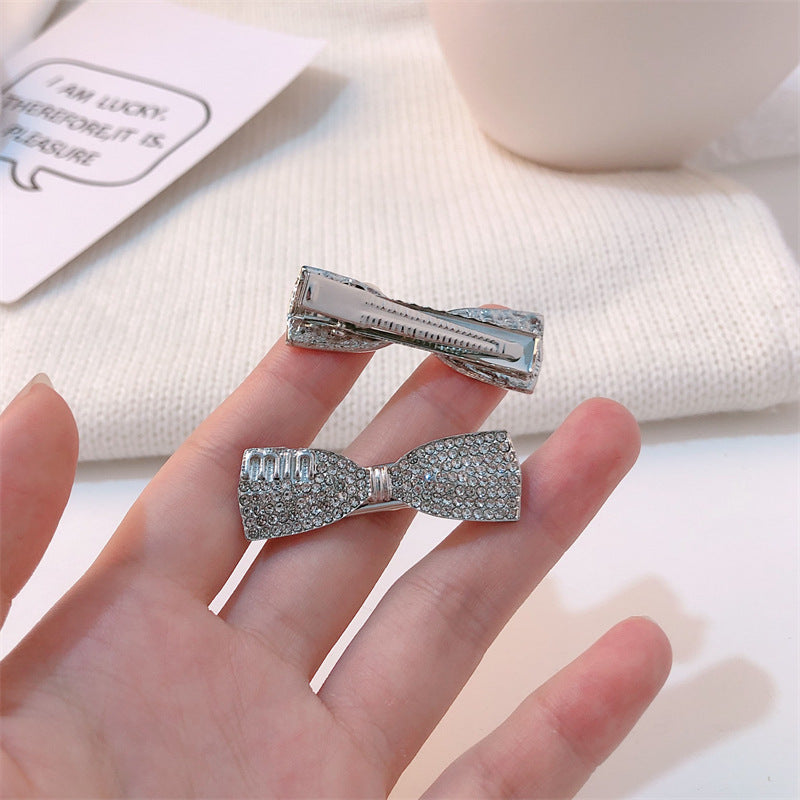 simple style bow knot alloy inlay zircon hair clip