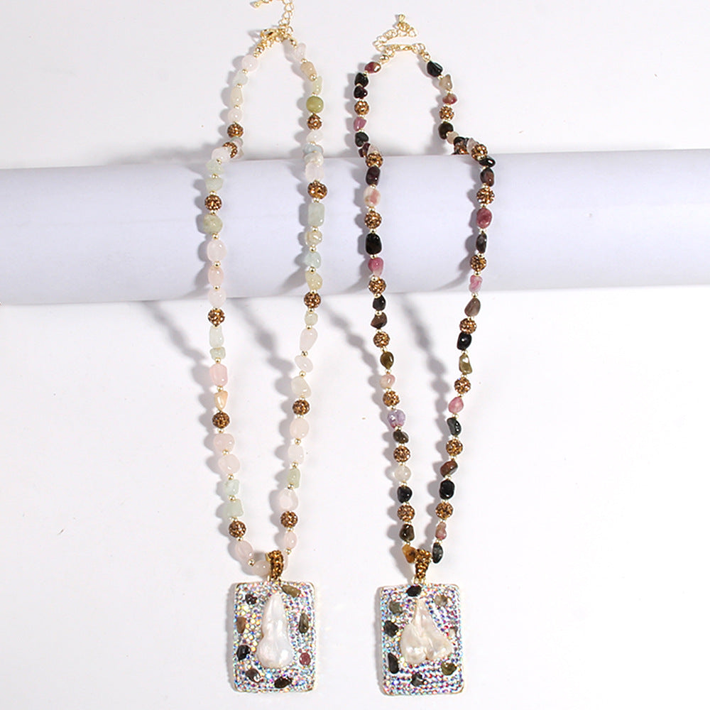 Vintage Style Classic Style Geometric natural stone Beaded Chain Pendant Necklace In Bulk