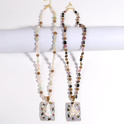Vintage Style Classic Style Geometric natural stone Beaded Chain Pendant Necklace In Bulk