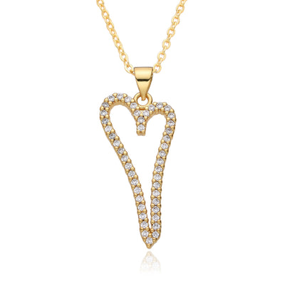 Copper Inlay Heart Shape Zircon Pendant Necklace