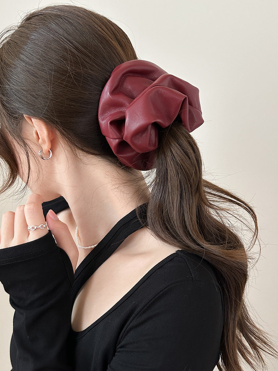 Autumn and Winter Anka ~ High-Grade Leather Large Intestine Hair Band Female Korean Style Low Ponytail Rubber Band Bun Hair Rope Hair Accessories