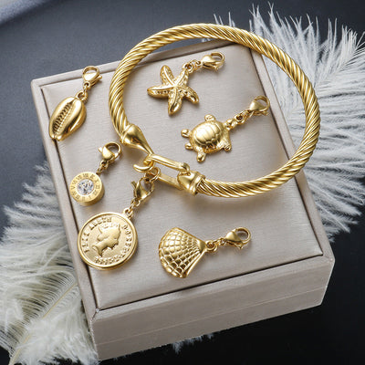 Marine Style Starfish Heart Shape Shell Titanium Steel Bangle In Bulk