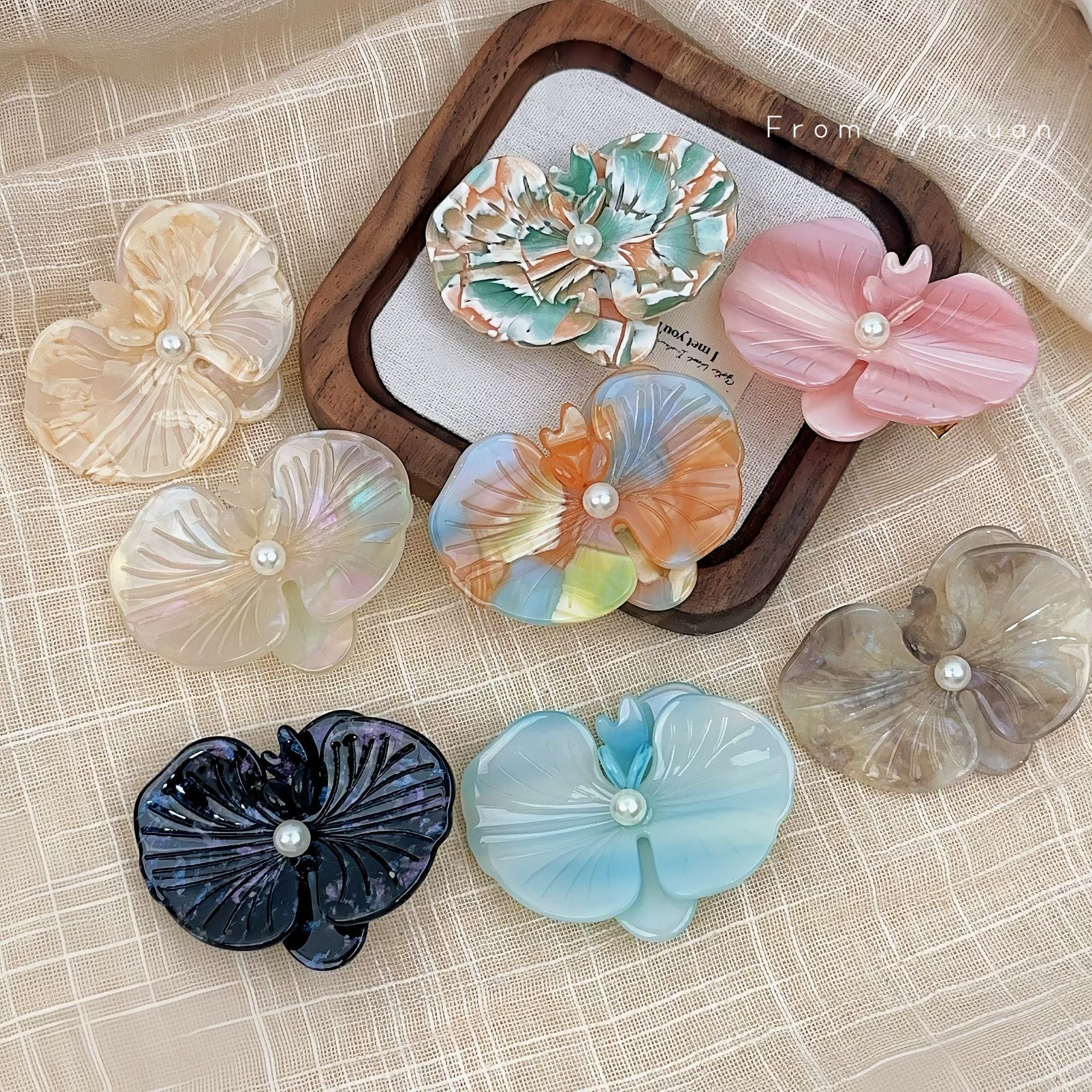Korean Style Elegant Acetate Texture Phalaenopsis Barrettes Duckbill Clip Niche Design Exquisite Bang Clip Accessories
