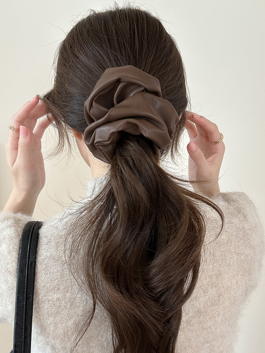 Autumn and Winter Anka ~ High-Grade Leather Large Intestine Hair Band Female Korean Style Low Ponytail Rubber Band Bun Hair Rope Hair Accessories