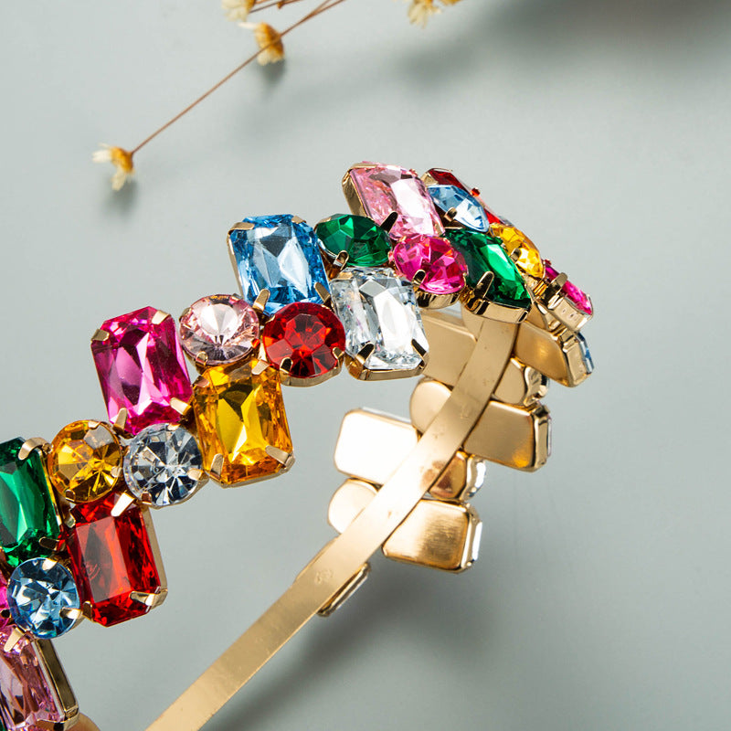 baroque golden cross inlaid color rhinestone headband