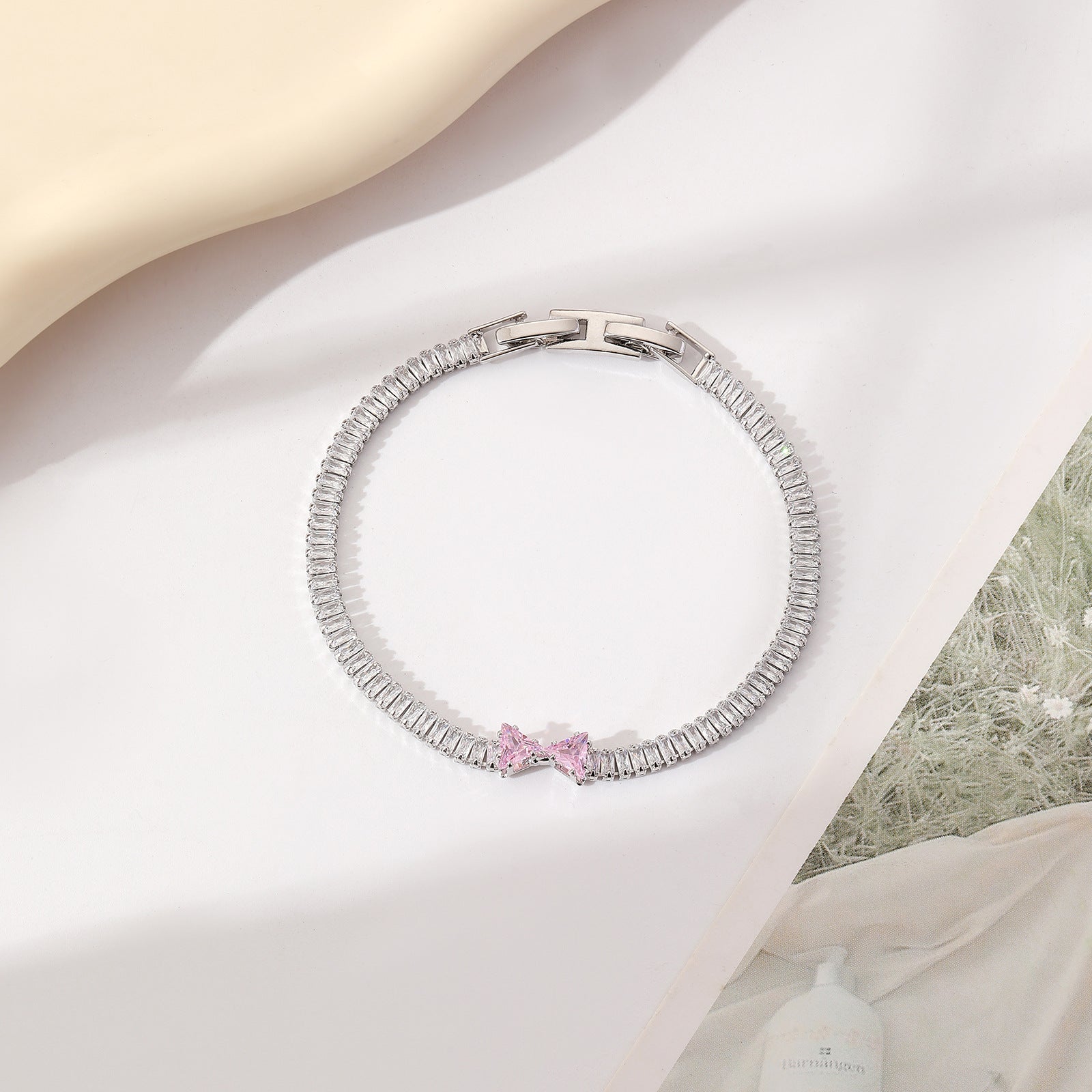 Copper Plating Inlay Heart Shape Bow Knot Zircon Bracelets