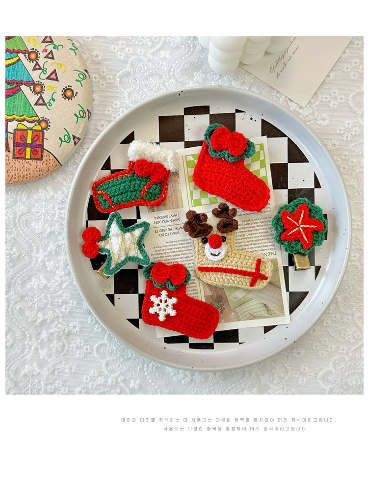 Christmas Cute Kid'S Christmas Tree Christmas Socks yarn Hair Clip
