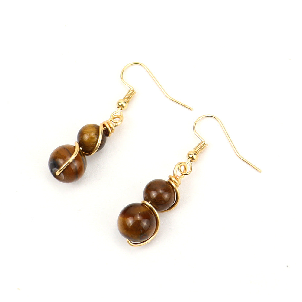 1 Pair Casual Pastoral Gourd Beaded natural stone Copper Drop Earrings