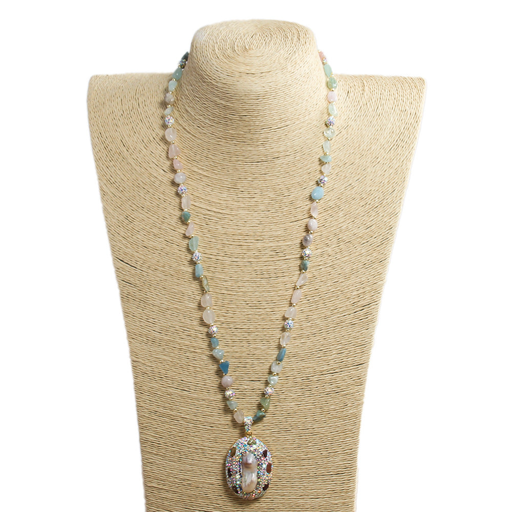 Vintage Style Vacation Geometric natural stone Beaded Chain Pendant Necklace In Bulk