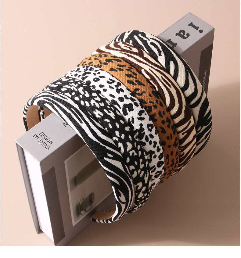 Guanyang  Zebra Print Leopard Print Headband  Retro Sponge Face Washing Pressure Hairband Simple Fashion Headband Hair Accessories