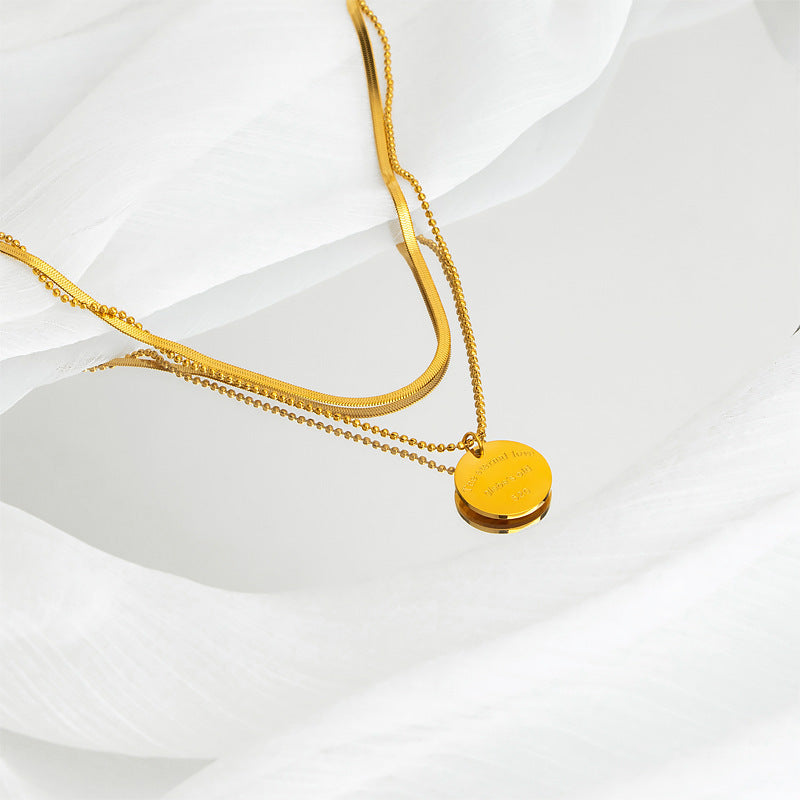 Jewelry Casual Simple Style Round Letter Titanium Steel Double Layer Necklaces