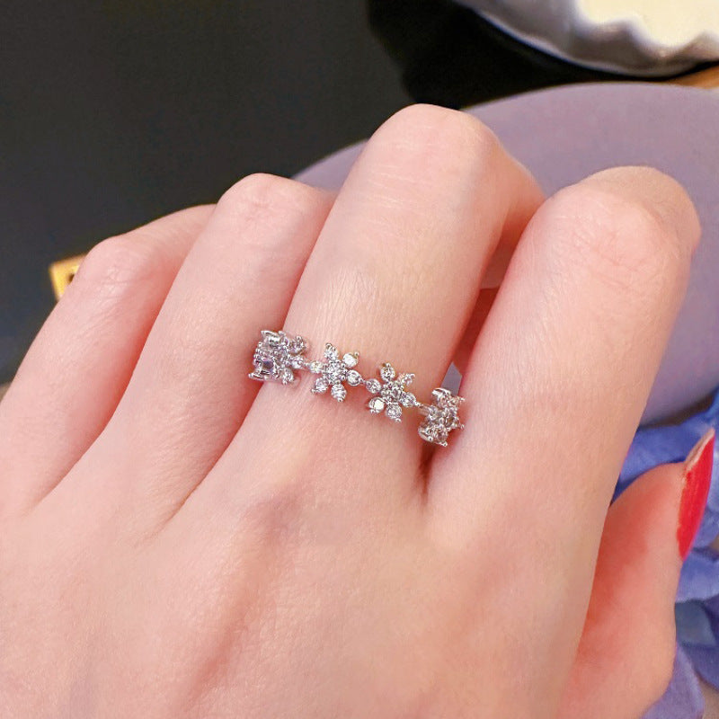 Copper Four Leaf Clover Heart Shape Flower Open Rings