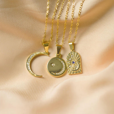 Jewelry Casual Simple Style Geometric Moon 304 Stainless Steel Rhinestones Plating Pendant Necklace