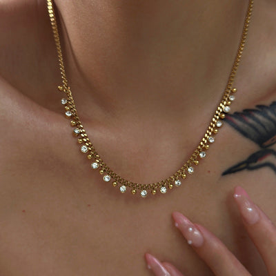 Jewelry IG Style Simple Style Geometric Solid Color Titanium Steel Rhinestones 18K Gold Plated Plating Necklace