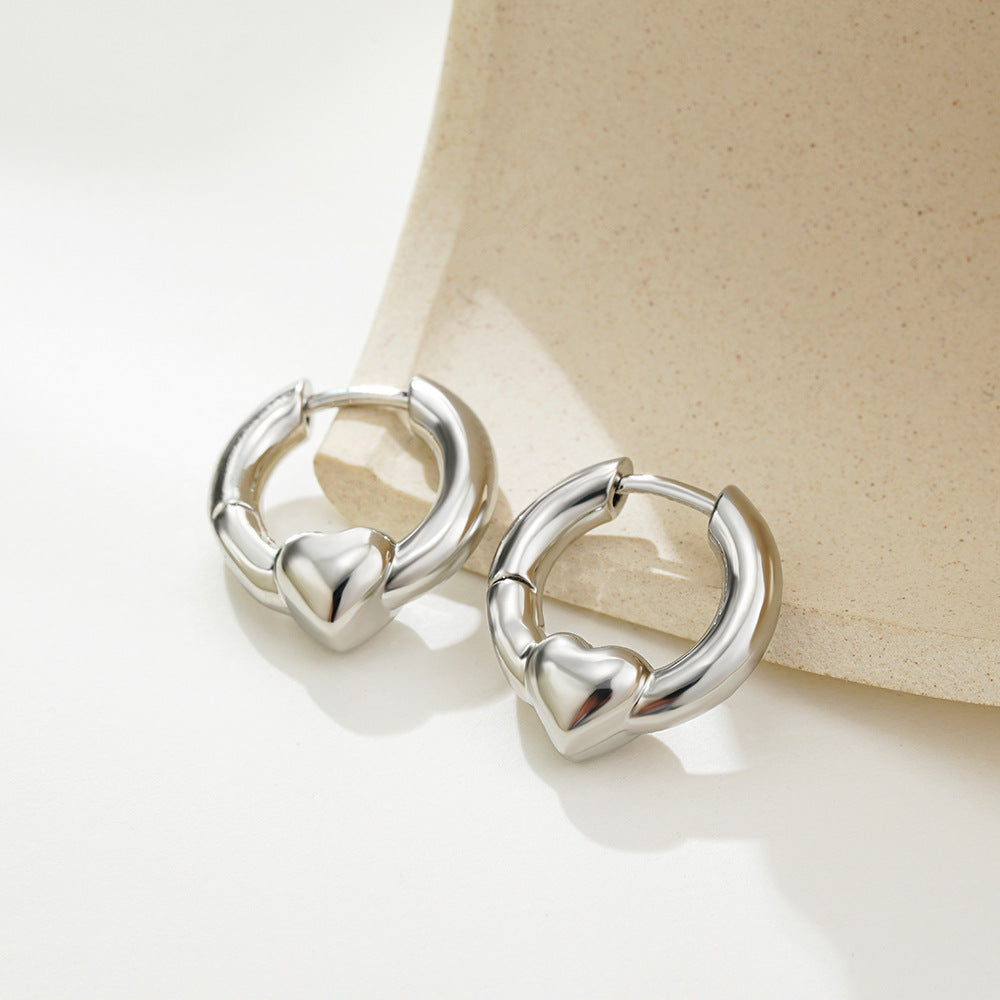 1 Pair Simple Style Heart Shape Mixed Metal 304 Stainless Steel Earrings