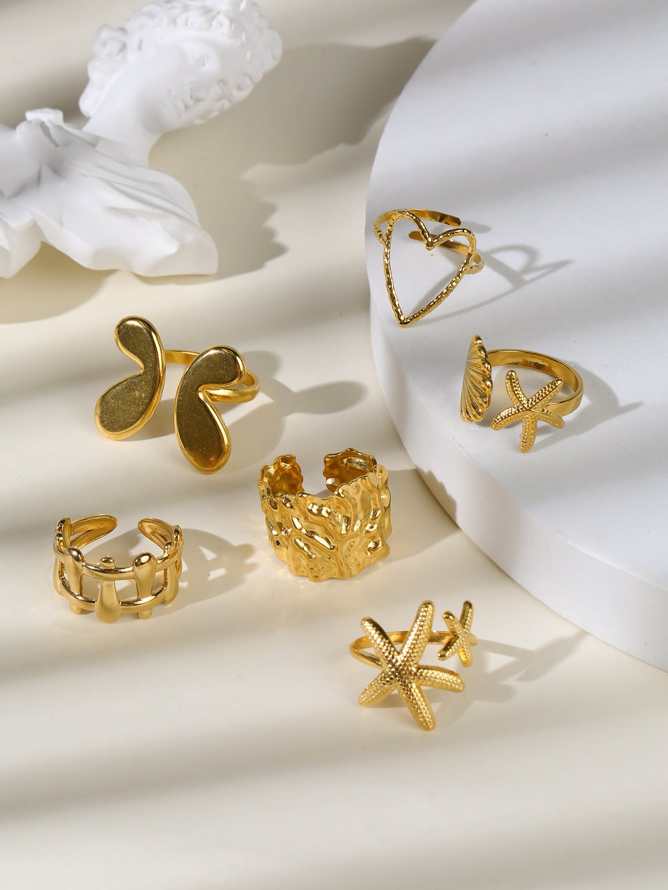 Jewelry Retro Starfish Heart Shape 304 Stainless Steel Plating Open Rings