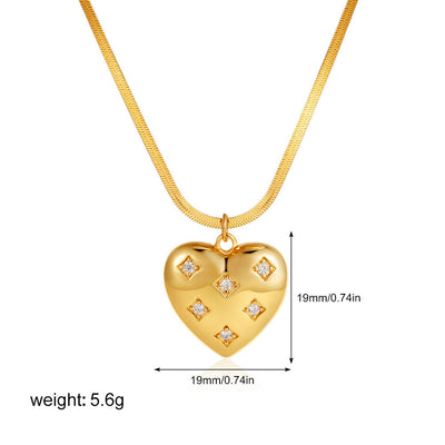 Jewelry Elegant Heart Shape 304 Stainless Steel Zircon 18K Gold Plated Pendant Necklace
