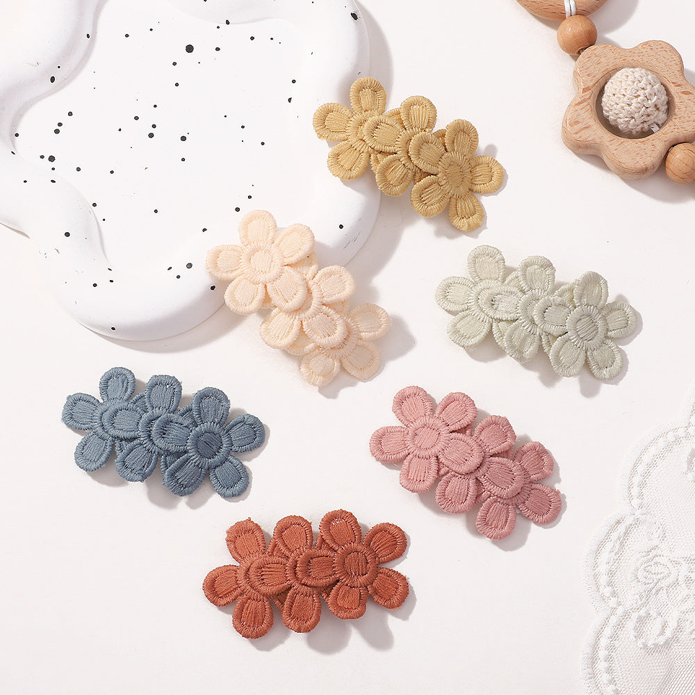 SUNFLOWER Embroidered Flower Children's Hair Accessories BB Clip Autumn and Winter Bang Clip Fabric Handmade Hair Clips 4204