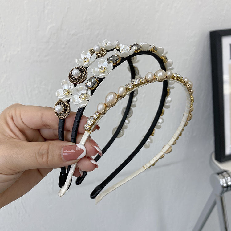 korean version pearl flower full diamond headband