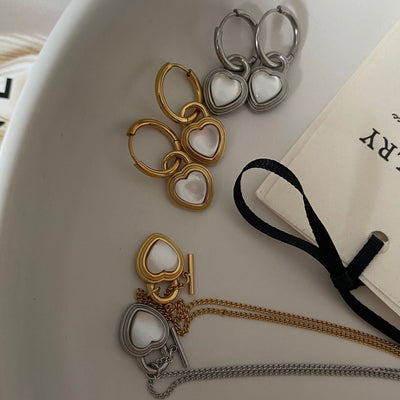 Jewelry Elegant Heart Shape Titanium Steel Opal Inlay Jewelry Set