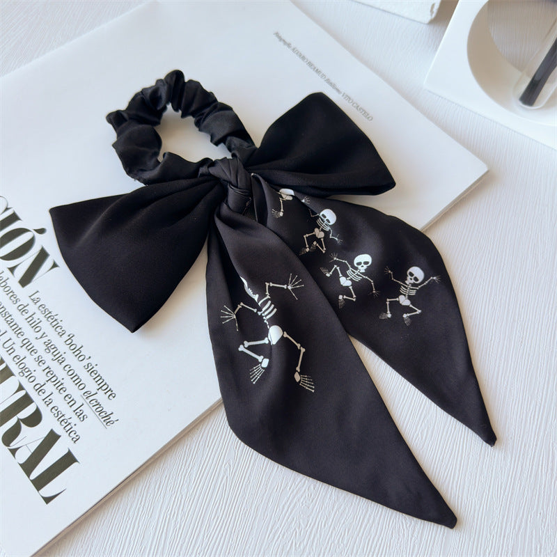 New Bow Long Ponytail Ribbon Large Intestine Hair Ring   Hot Sale Skull Hair Ring Hair Rope