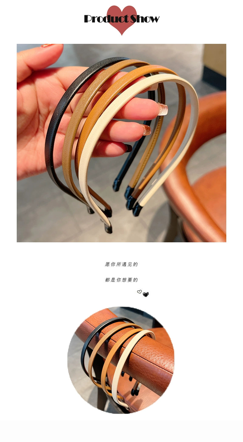 korean solid color leather hair band