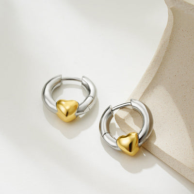 1 Pair Simple Style Heart Shape Mixed Metal 304 Stainless Steel Earrings