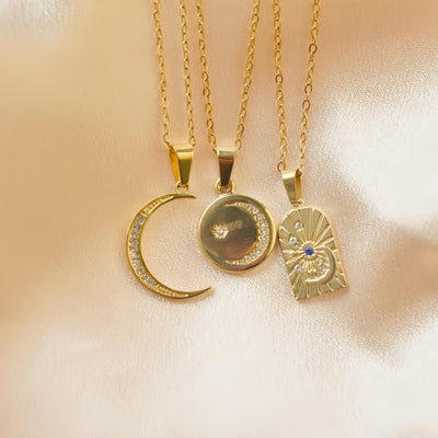 Jewelry Casual Simple Style Geometric Moon 304 Stainless Steel Rhinestones Plating Pendant Necklace