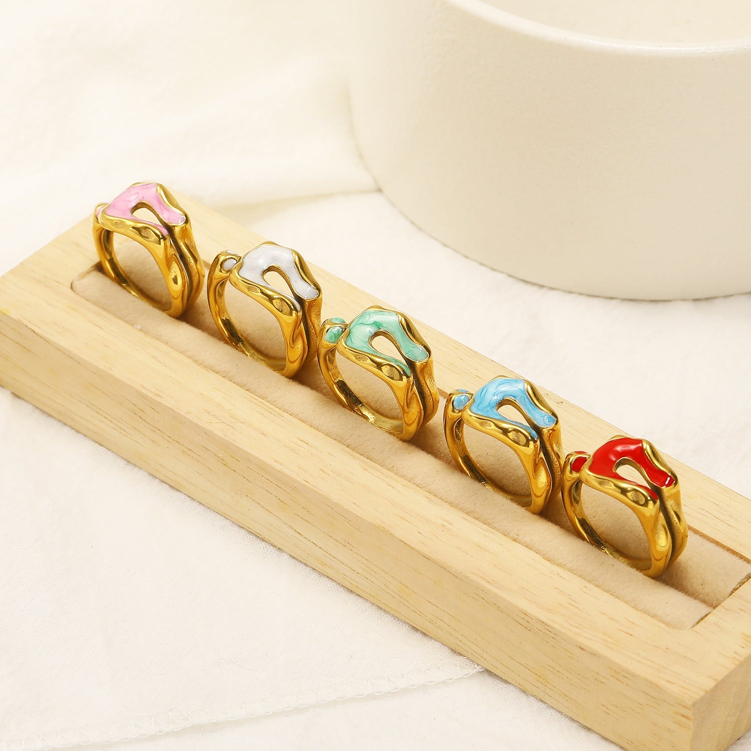 Jewelry Casual Simple Style Irregular 304 Stainless Steel 18K Gold Plated Enamel Rings
