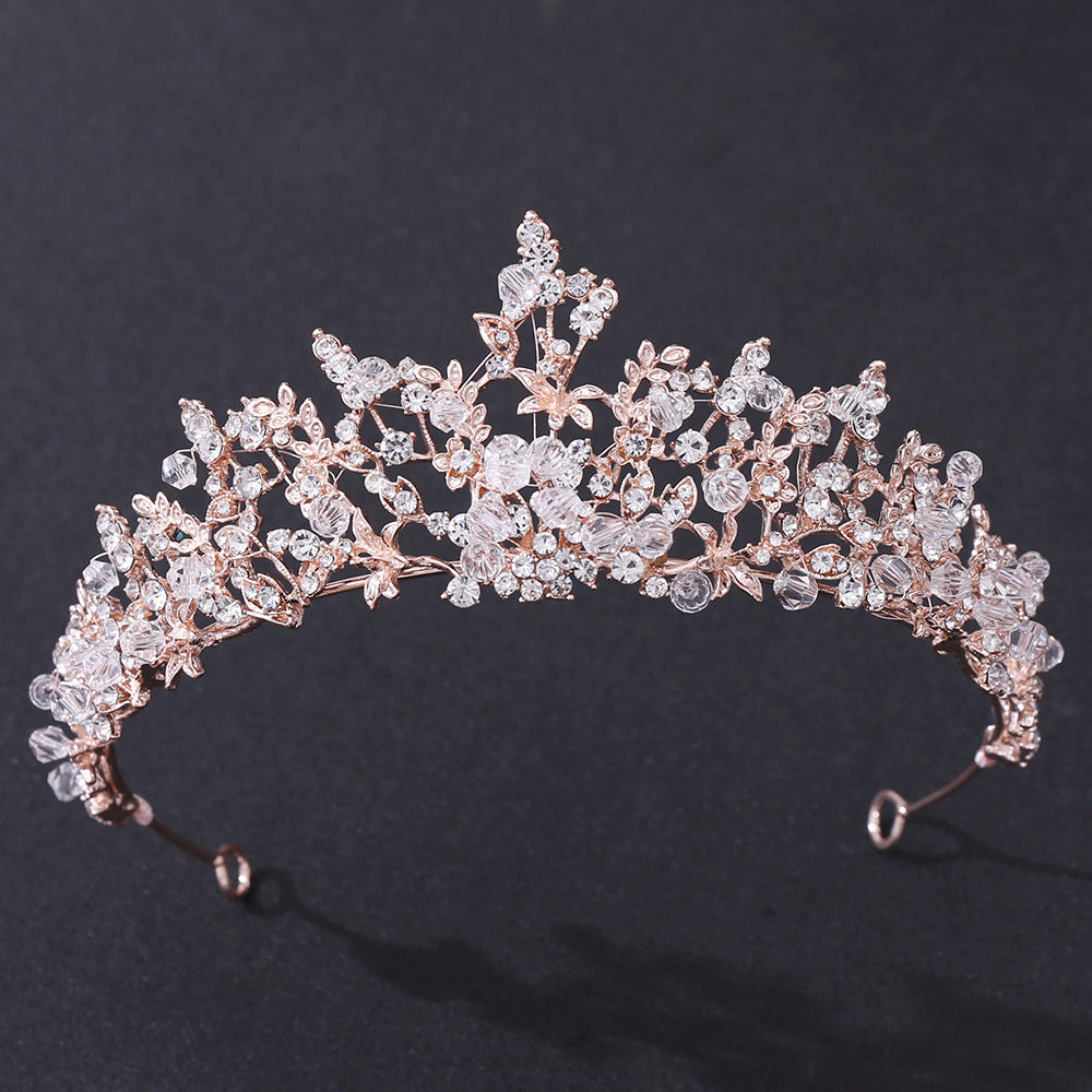 fashion leaf flower alloy hollow out inlay crystal rhinestones crown 1 piece