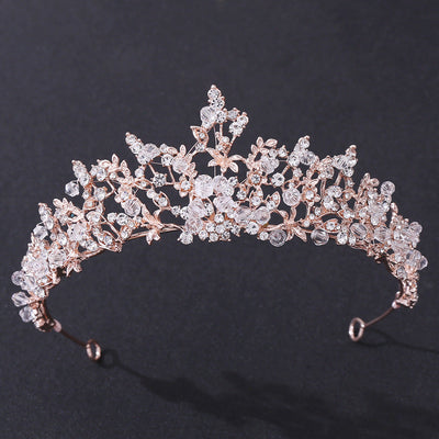 fashion leaf flower alloy hollow out inlay crystal rhinestones crown 1 piece