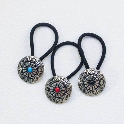 Women's Classical Ethnic Style Classic Style Cross Round Cattle Alloy Polyester Inlay Turquoise Hair Tie