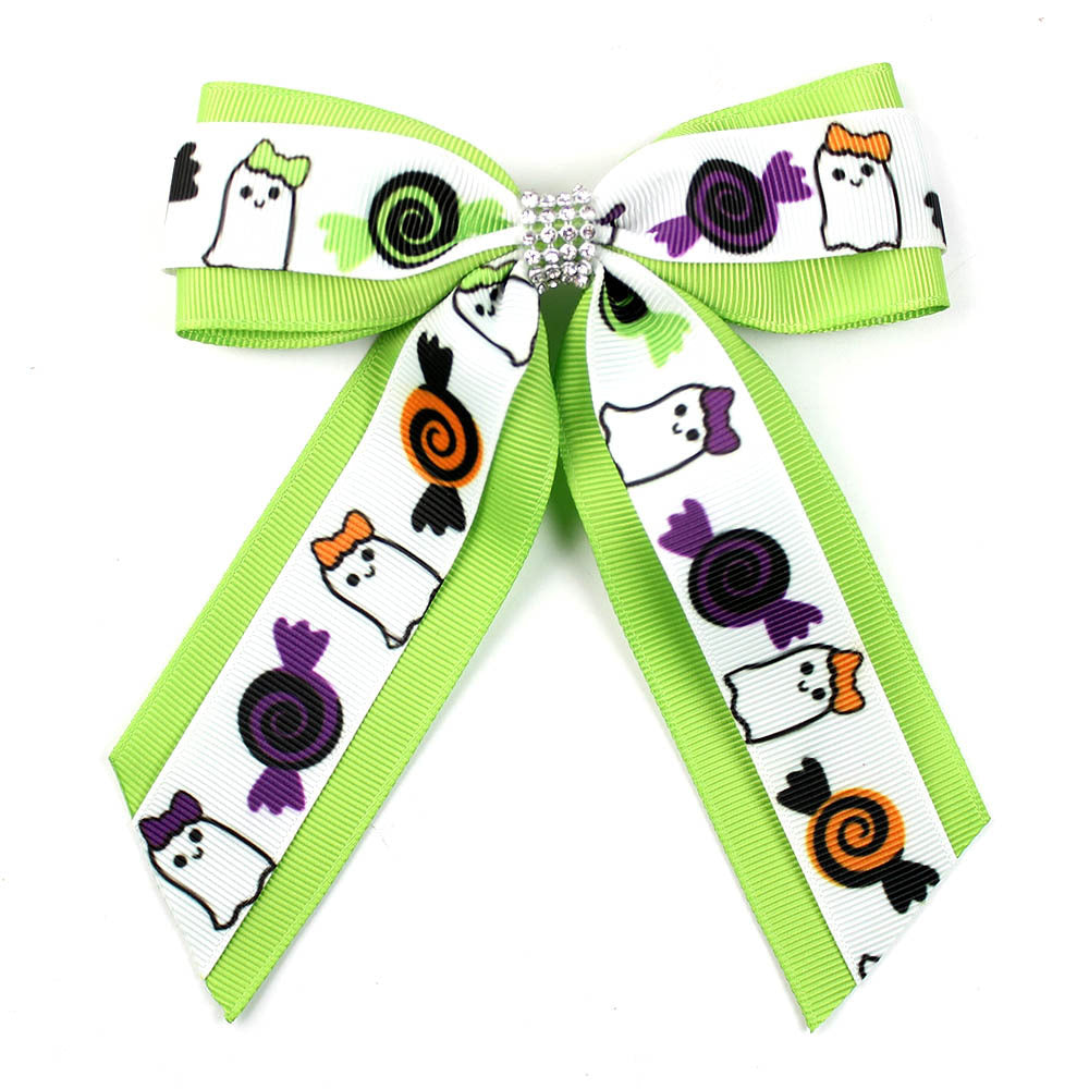 Girl'S Casual Pumpkin Bow Knot Ghost Cloth Inlay Rhinestones Hair Clip