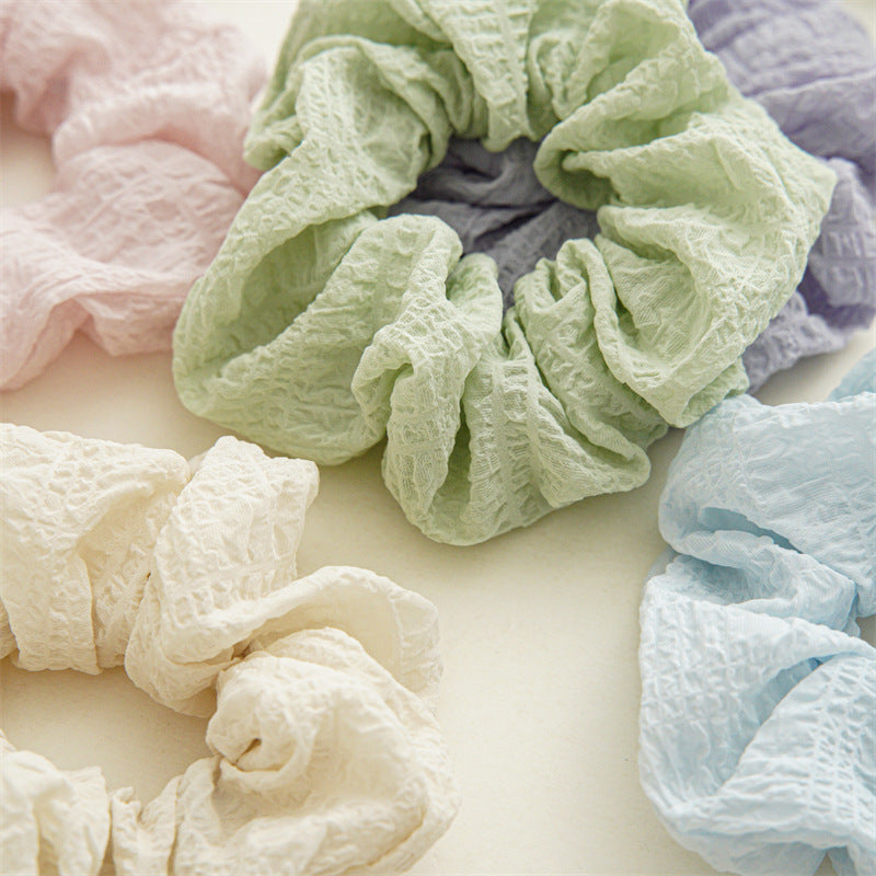 sweet solid color cloth pleated hair tie