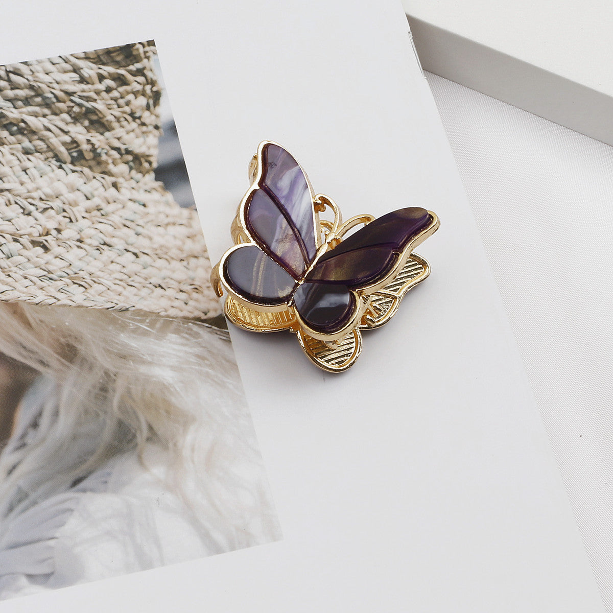 simple style butterfly acetic acid sheets plating hair claws 1 piece