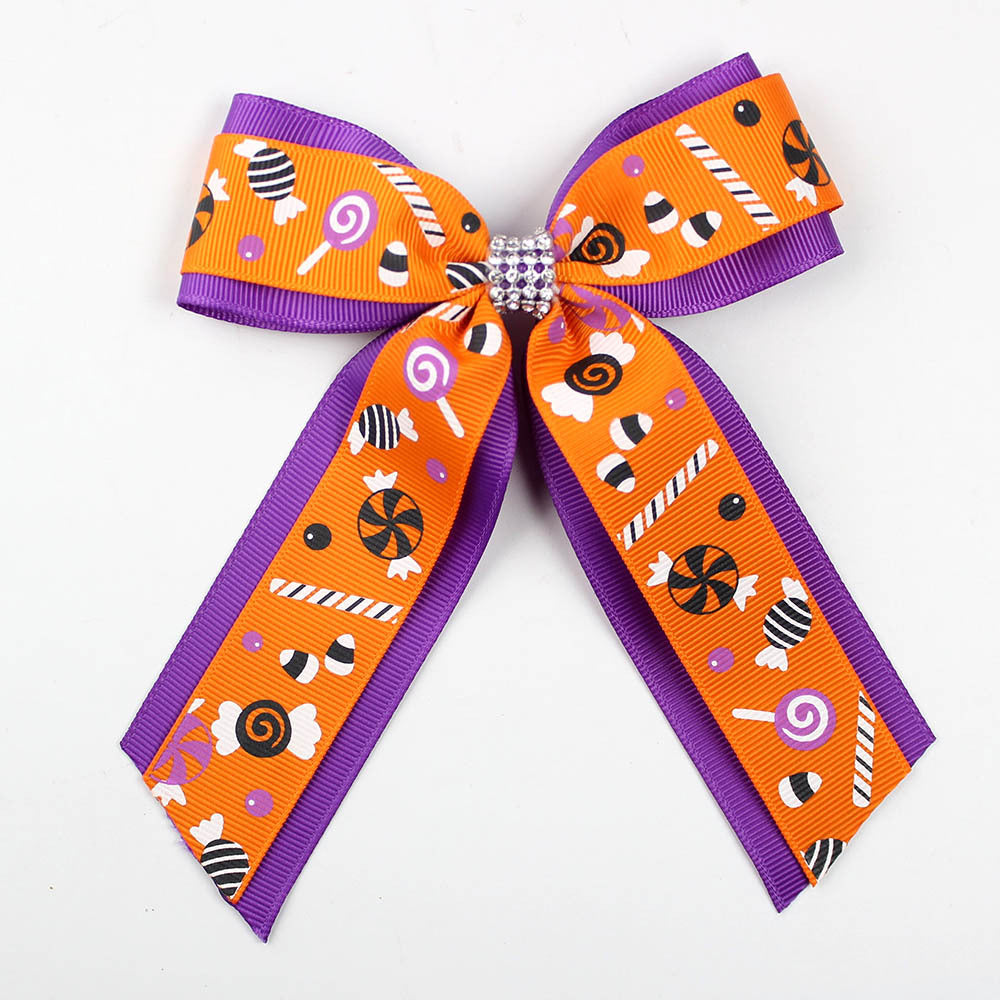 Girl'S Casual Pumpkin Bow Knot Ghost Cloth Inlay Rhinestones Hair Clip