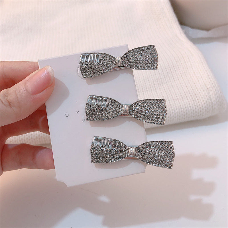 simple style bow knot alloy inlay zircon hair clip