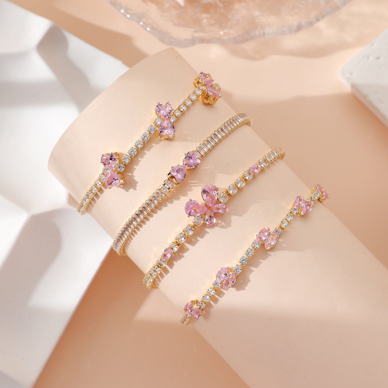 Copper Plating Inlay Heart Shape Bow Knot Zircon Bracelets