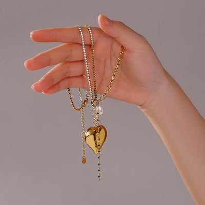 Jewelry Simple Style Streetwear Heart Shape Titanium Steel Plating Pendant Necklace