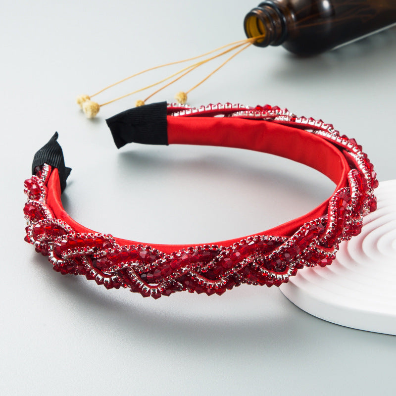 european and american super flash retro rhinestone crystal cross twist headband