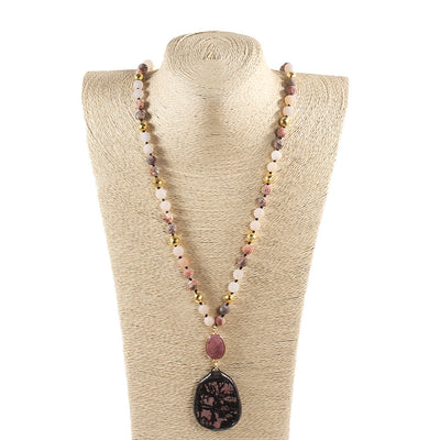 Bohemian Geometric natural stone Beaded Chain Pendant Necklace In Bulk