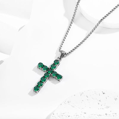 Jewelry IG Style Shiny Cross Titanium Steel Zircon Polishing Inlay Pendant Necklace
