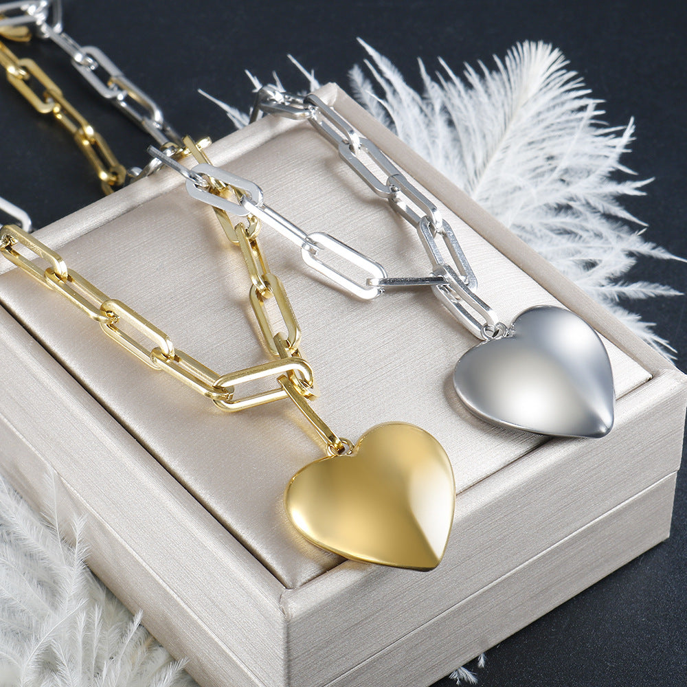 Jewelry Simple Style Heart Shape Titanium Steel Pendant Necklace