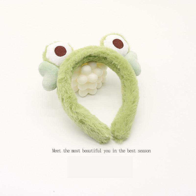 Furry Autumn and Winter New Cute Frog Hair Fixer Face Wash Hair Bands Funny Cartoon Non-Slip Plush Headband Hairpin for Women