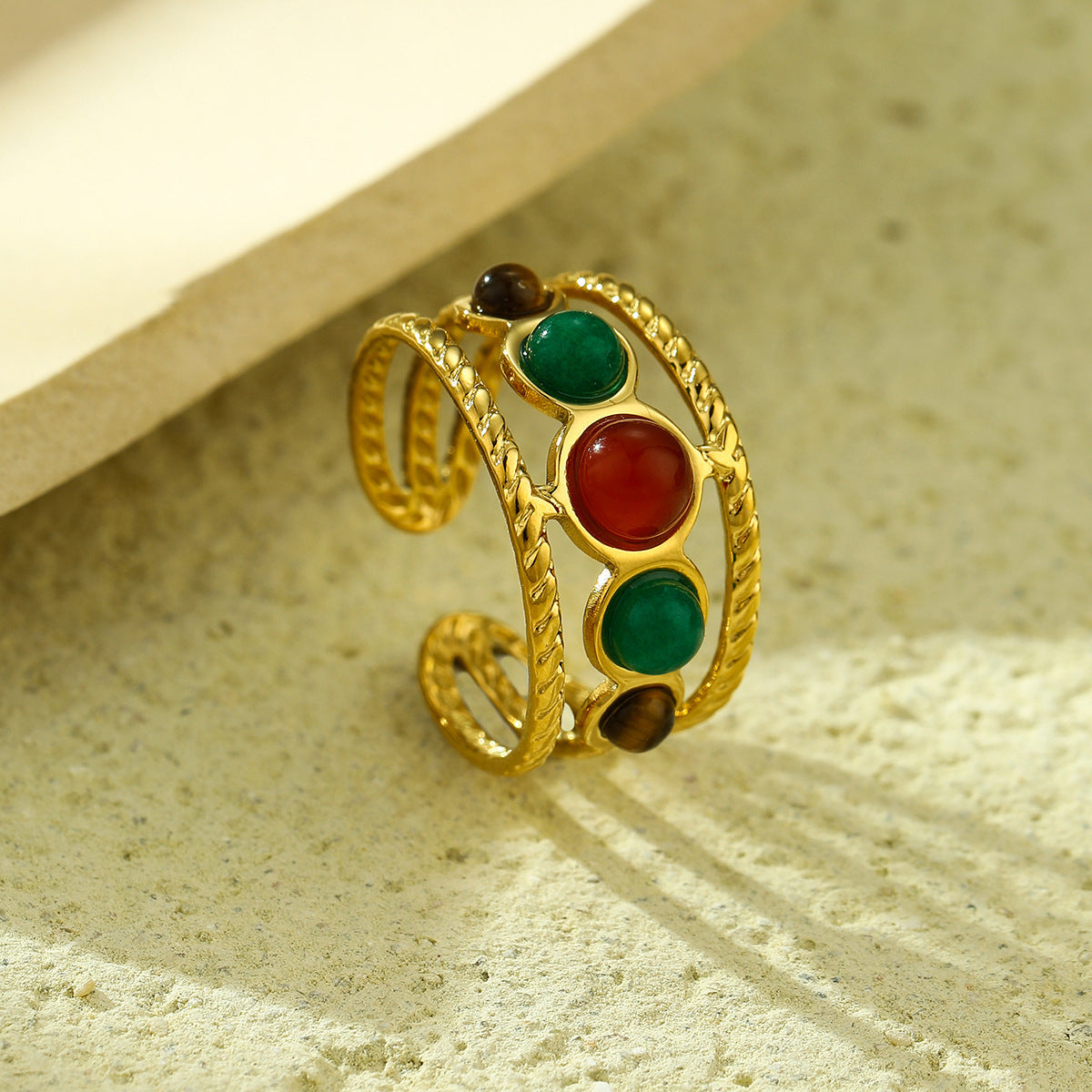 Jewelry Casual Simple Style Geometric 304 Stainless Steel Natural Stone Plating Open Rings