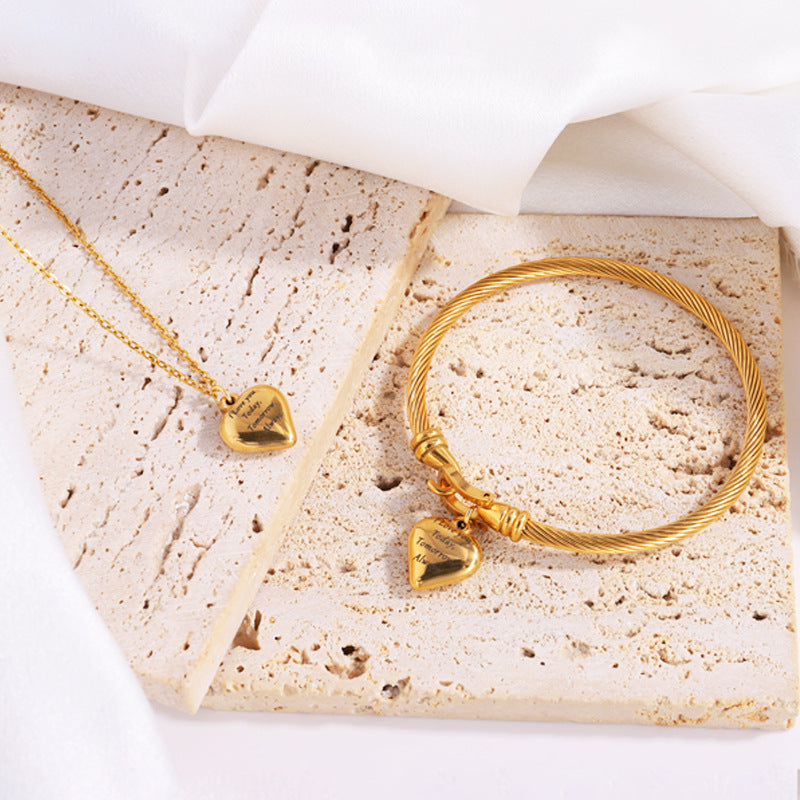 Jewelry Simple Style Heart Shape Titanium Steel Bracelets Necklace