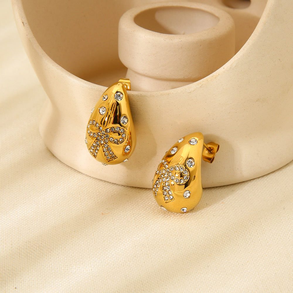 1 Pair Simple Style Commute Bow Knot Plating 304 Stainless Steel Ear Studs