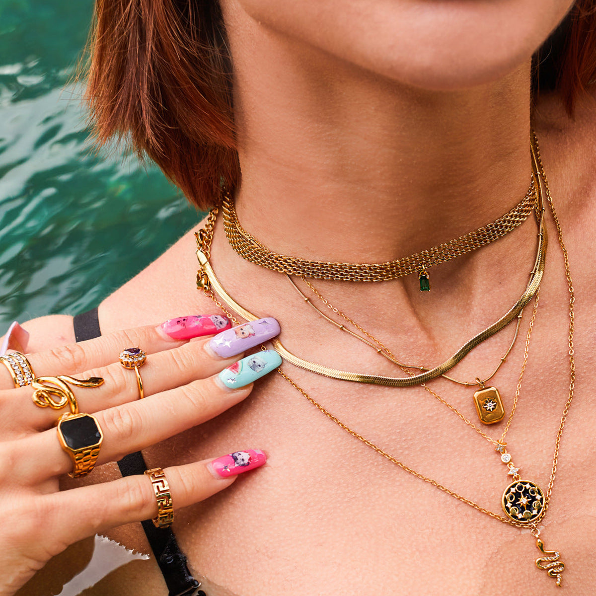 Jewelry Elegant Geometric Square 304 Stainless Steel Pendant Necklace